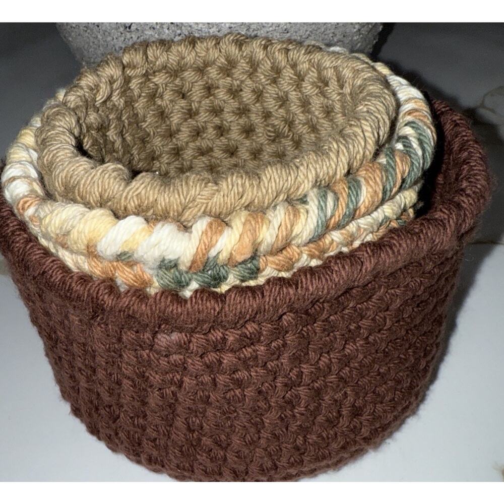 Hand Crafted Crochet Nesting Baskets with set of 3 Boho Farmhouse vintage